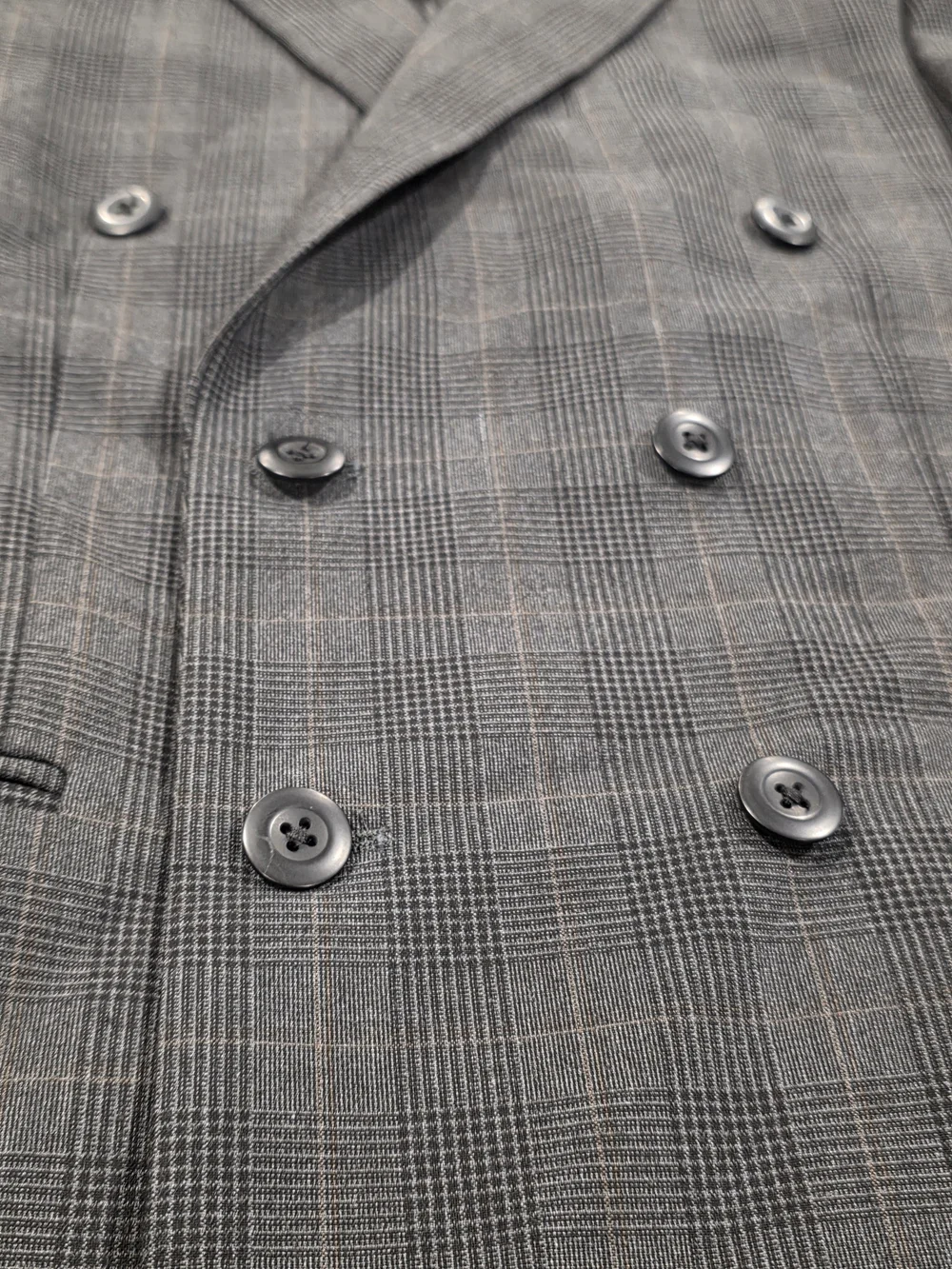 38S Men's Express Double Breasted Blazer Extra Slim Gray Tartan Plaid Sport Coat